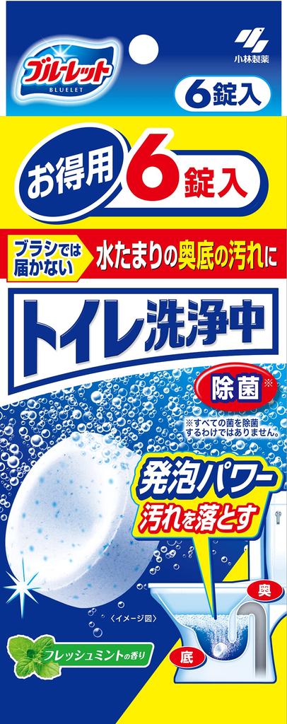 Toilet cleaning agent for the bottom of the toilet bowl reservoir fresh mint 6 tablets (water area), scent, (Bluelet brand)