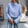 ZANZEA Women Casual High Neck Loose Long Sleeve Stripe Blouse