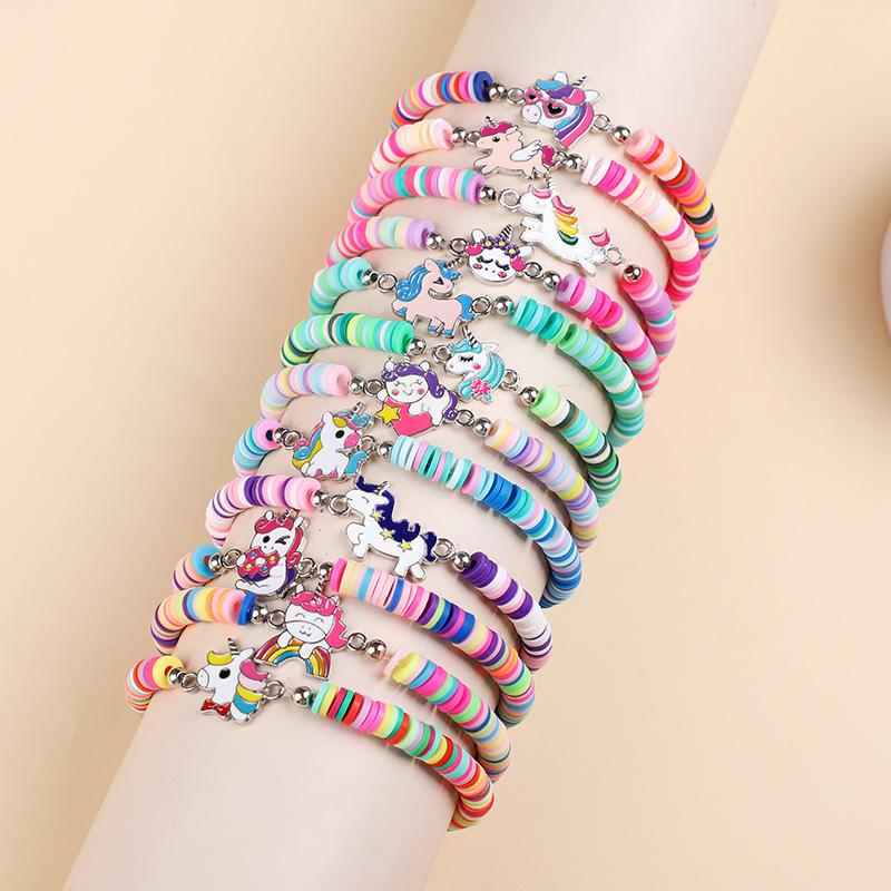 12Pcs/set Unicorn Charm Elastic Beaded Bracelets for Kids Girls Birthday Party Favors Pinata Filler Gifts for Guests Baby Shower