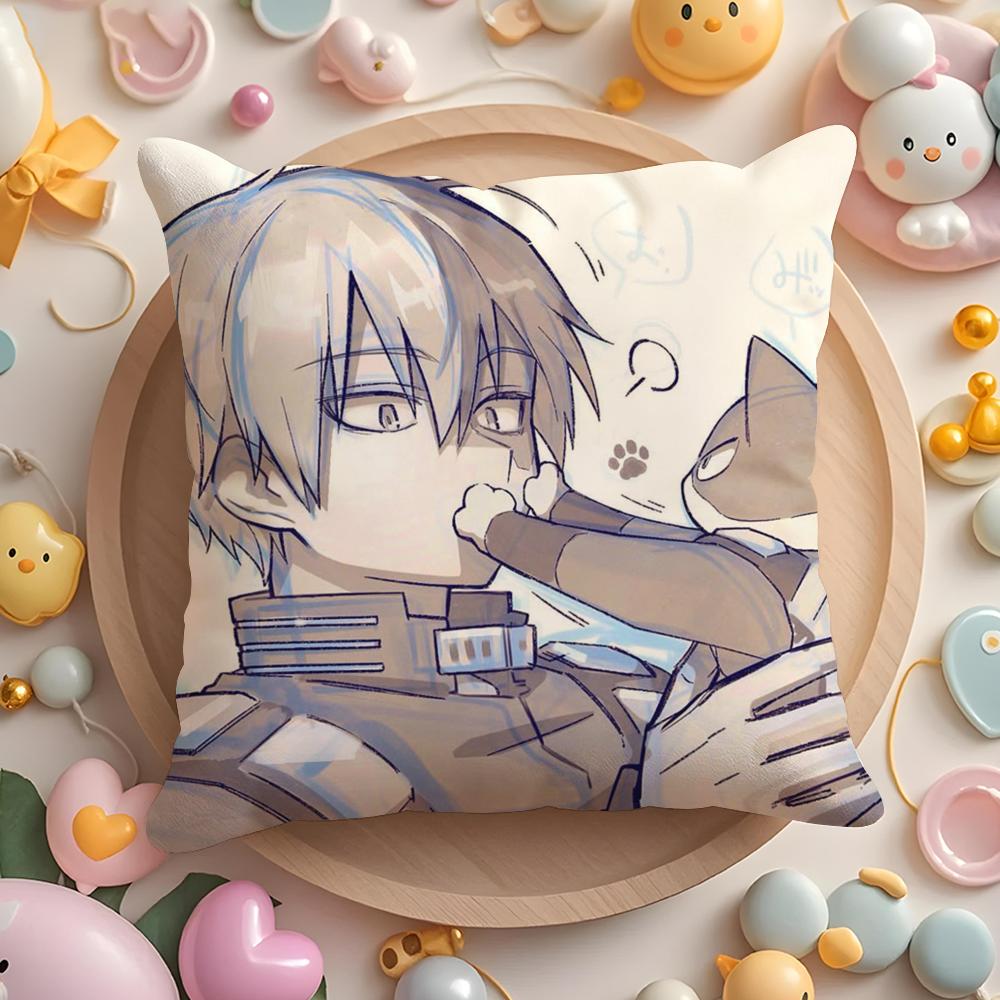 Kawaii SShoto TTodoroki Chibi Cushion Cover Plush Fabric Soft DoubleSided Printed Sofa Warm Winter Home Gift Pillow Cover