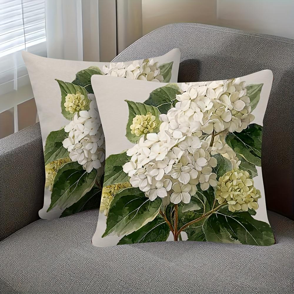 1 ks Potah na polštář s botanickým potiskem bílé hortenzie Polyester 2D Oboustranný potisk na polštář Pro domácí dekoraci Pohovka Ložnice El
