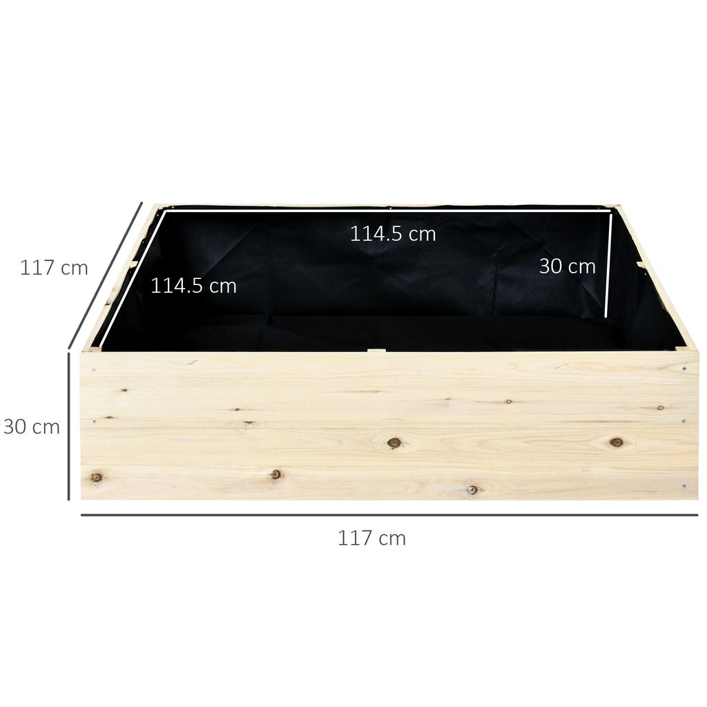Raised Garden Bed in Wood, Garden Planter for Plants and Vegetables, 117x117x30cm