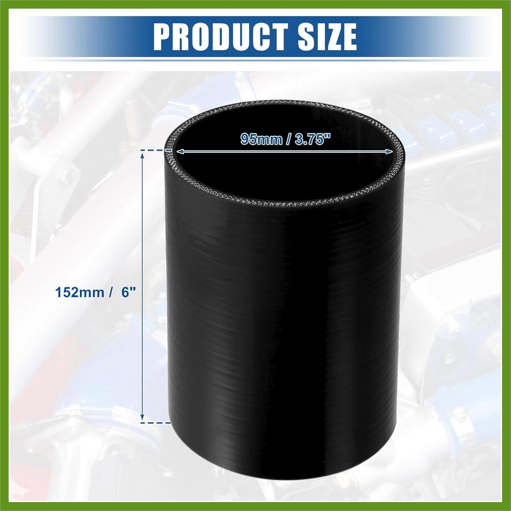3.75" ID 6" Length 4-Ply Reinforced High Temp Straight Coupler Silicone Reducer Hose Black for Car Intercooler Intake Piping Vehicle Components
