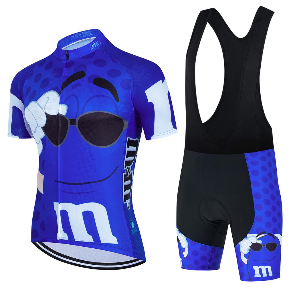 Summer Cartoon Fun Bean M Bean Team Edition Mountain Cycling Suit Men'S And Women'S Short Sleeve Suit Strap Shorts Riding
