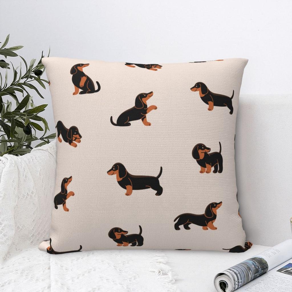 Cartoon Happy Dachshund Square Pillow Case Dog Lover Cushion Covers Creative Decorative Pillowcase for Living Room 4040cm