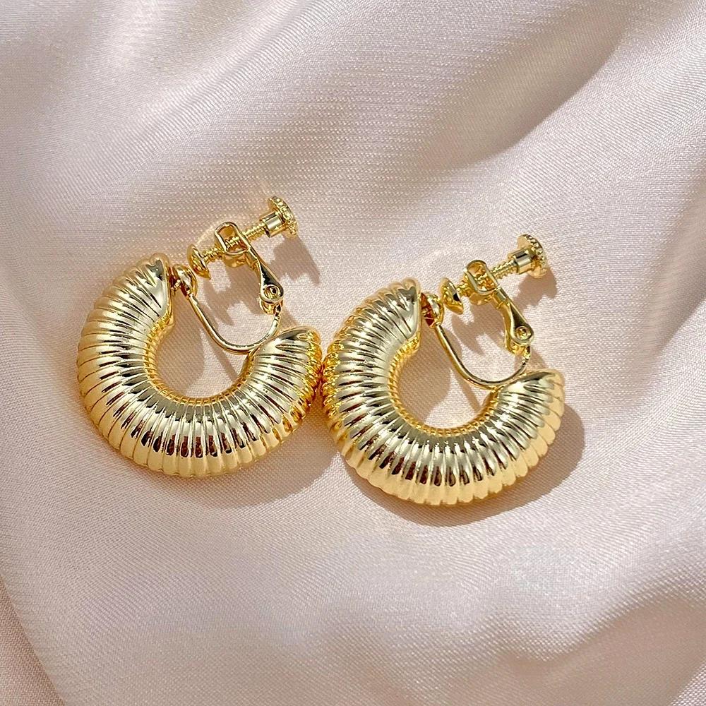 Vintage Oversize Chunky Round Circle Clip Earring for Women C Shape Tube Thick Without Pierced Hoop Earclips Jewelry Trendy