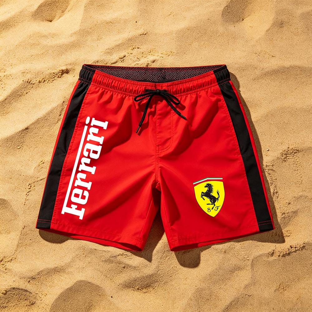 2026 Ferrari Racing Print Plavecké šortky Rychleschnoucí Plážové šortky Letní Sportovní Boardshorty Se stahovací šňůrkou