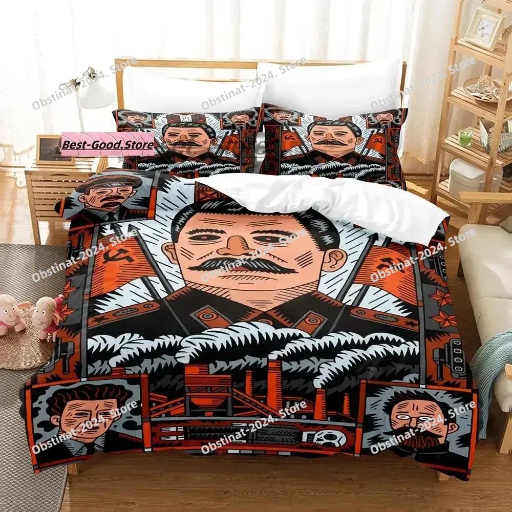 Russischer Genosse Joseph Stalin Porträt Bettwäsche Set Einzelbett Doppelbett Full Queen King-Size Abmessungen Abmessungen Bettwäsche Set Erwachsener Kind Schlafzimmer Bettbezug