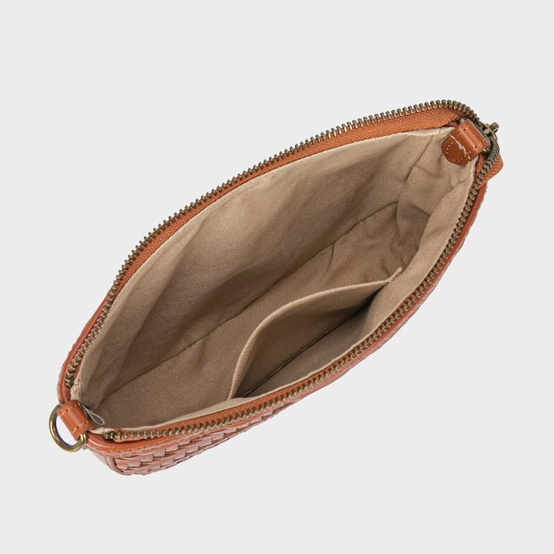 Mini Woven Genuine Leather Crossbody Bag Women Vintage Style Shoulder With Phone Pocket