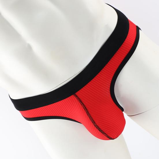 Men Briefs Ribbed Good Stretch Big Pouch Low Waist Color Block U Convex Close Fit Underpants Panties for Honeymoon