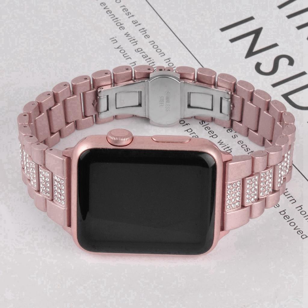 For Apple Watch Series 10 42mm/9 8 7 41mm/6 5 4 SE SE (2022) SE (2023) 40mm/3 2 1 38mm Metal Smart Watch Band Three Beads Rhinestone Decor Bracelet