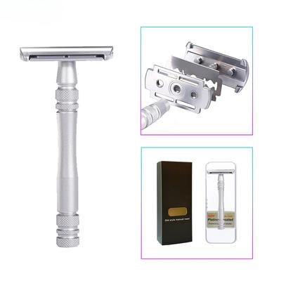Double Edge Safety Razor Portable Metal Shaving Razors for Men & Women Hair Remove with 5 Platinum Coating Blades