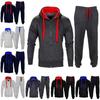 Set Mens Tracksuit Fleece Zip Hoodie Topsbottoms Joggers Gym Jogging Contrast