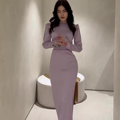 2023 Autumn Women's French Court-Inspired Slimming Pleated Waist Long Sleeve Dress