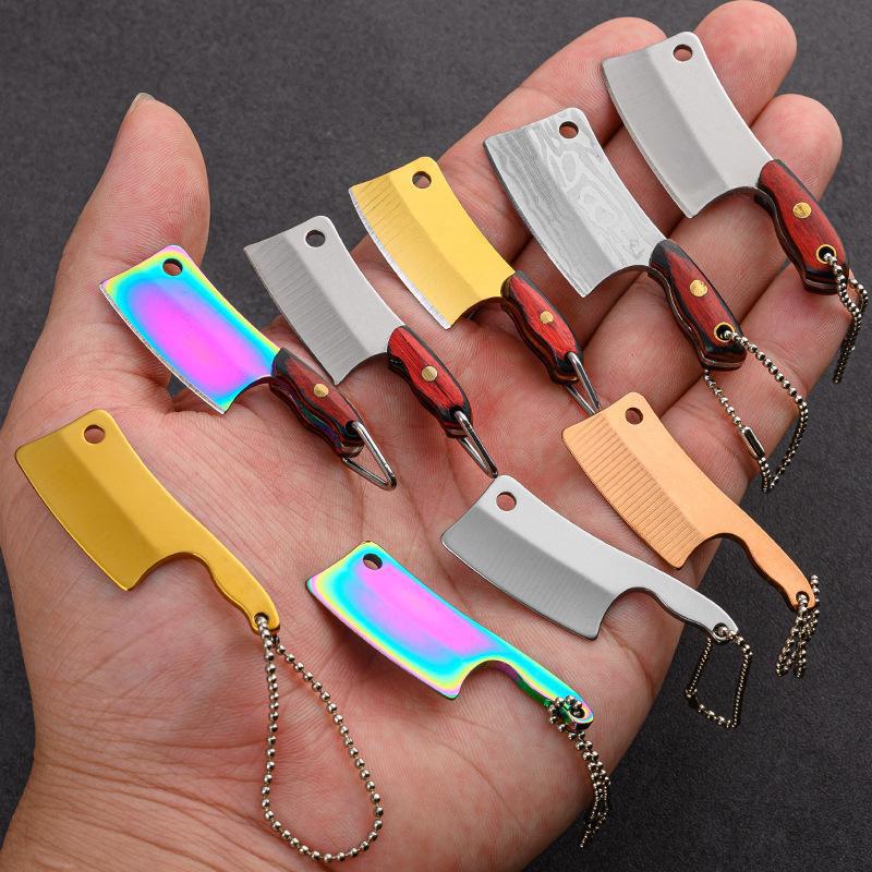 Mini Kitchen Knife 420 Stainless Steel Wooden Handle Pocket Finger Knife Collection God Of Wealth To Gift Pendant Holster Knife