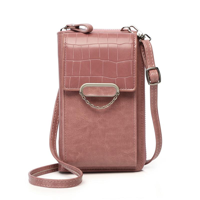 Korean version vertical women s mobile phone bag, new shoulder messenger bag, multi-functional large-capacity wallet розовый