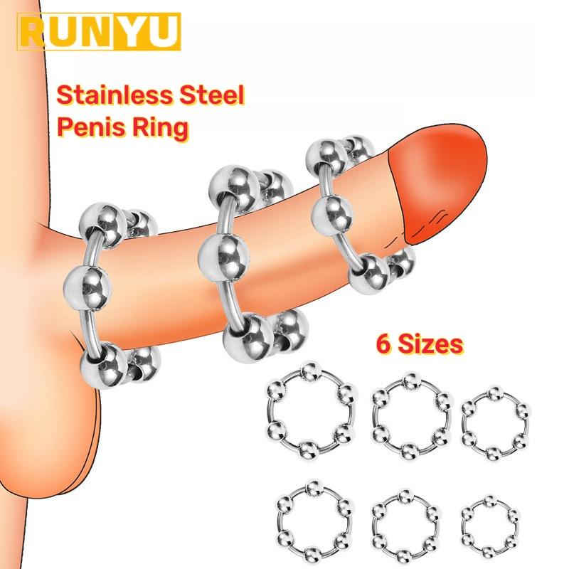 Men's Six Beads Lock Precision Sleeve Ring Stainless Steel Metal Penis Ring Sex Toys for Men Male Delay Ejaculation Cock Ring Glans Stimulator