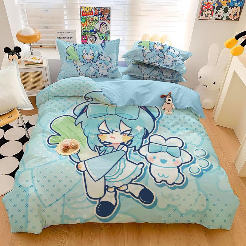 3D Print Japanese Kawaii Anime Miku Bedding Set Single Twin Full Queen King Size Bed Set Aldult Kid Bedroom 100x135cm-2pcs