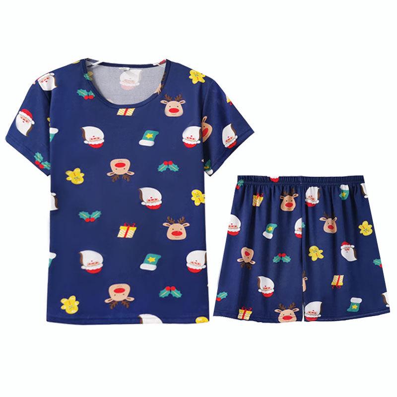 Conjunto de Pijama de Verano para Mujer con Dibujos Animados de Papá Noel: Ropa de Casa de Dormitorio de Manga Corta para Adolescentes