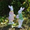 Spring Home Decors Bunnies Resins Sculpture with Colorful Eggs Easters Table Rabbit Figurine for Farmhouses Decoration