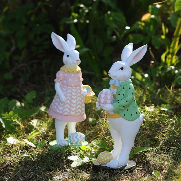 Spring Home Decors Bunnies Resins Sculpture with Colorful Eggs Easters Table Rabbit Figurine for Farmhouses Decoration