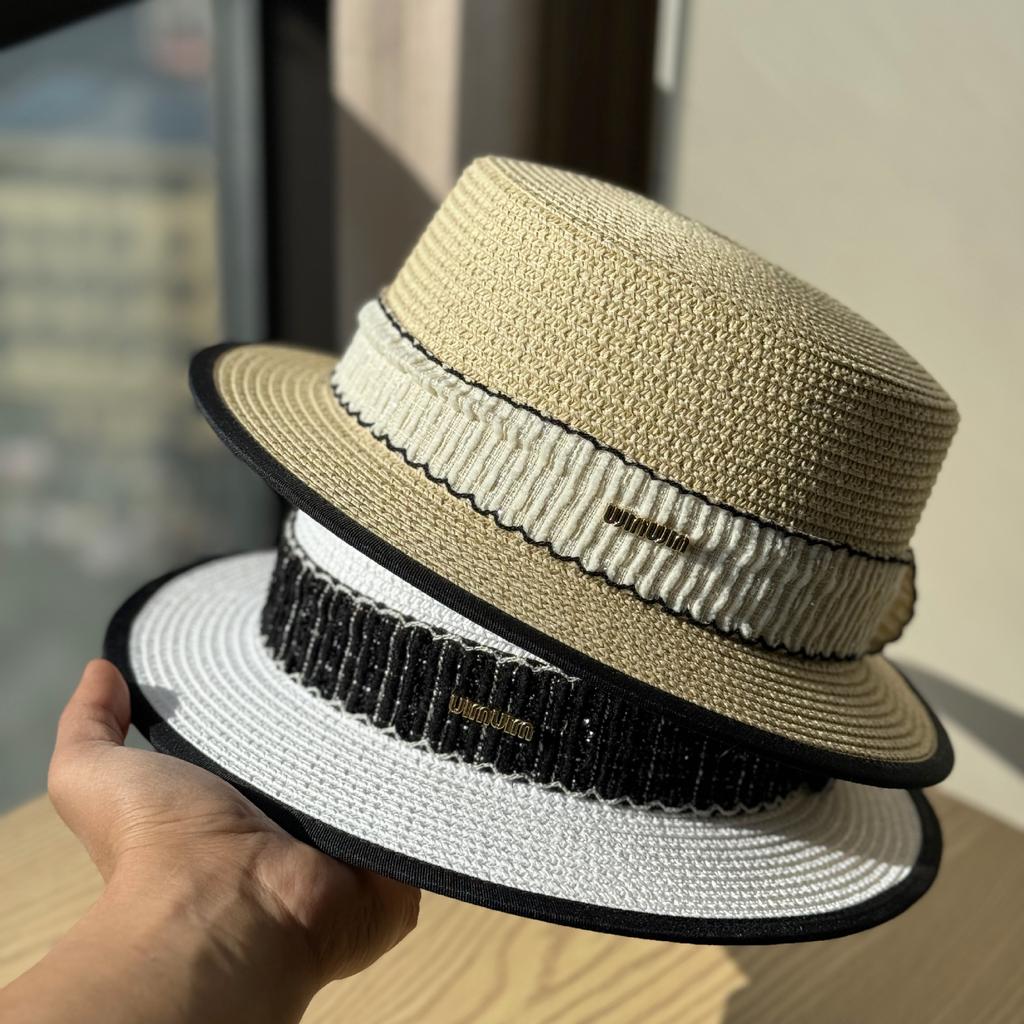 Holiday Straw Hat Women's New Casual Webbing Flat Top Hat Versatile Sunscreen Visor