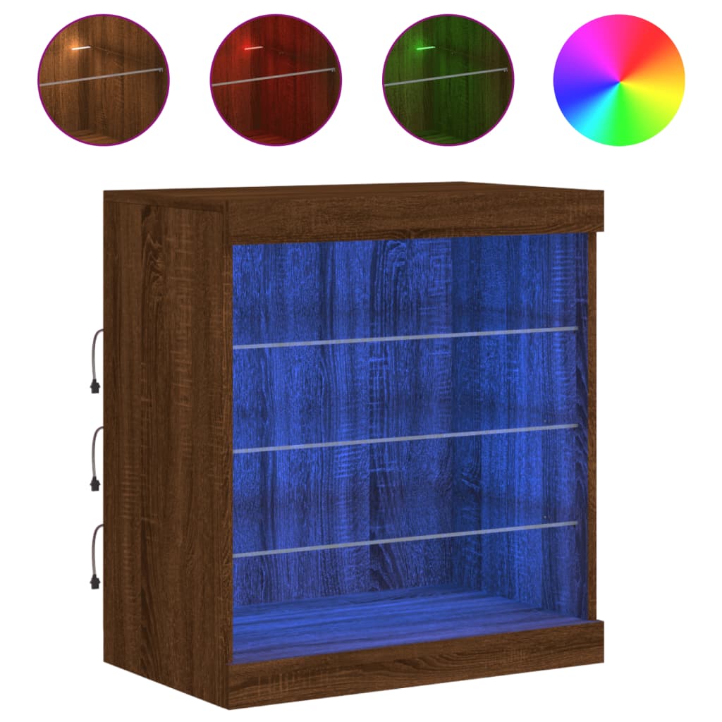 Vidaxl Szafka Z Oświetleniem Led, Brązowy Dąb, 60,5X37X67 Cm