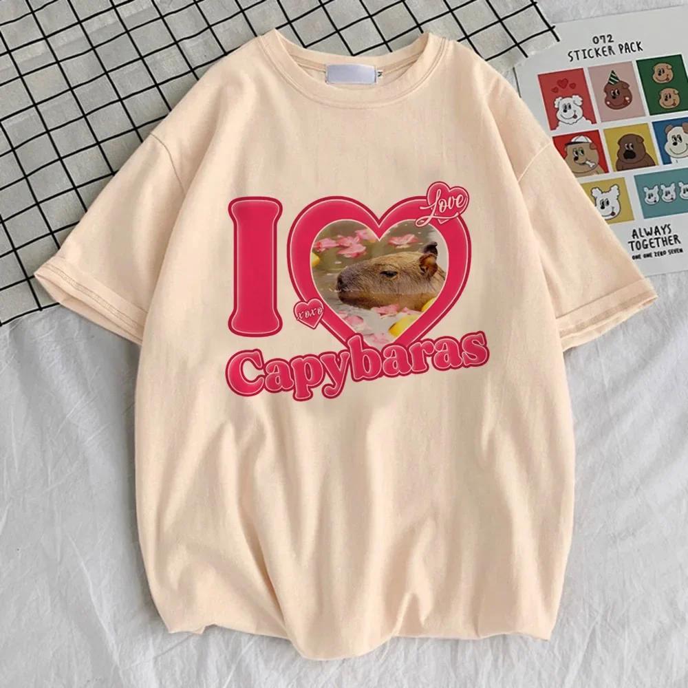 Capybara Kapibara Women's Fashion Kawaii Clothes T-shirt Soft Round Neck Short Sleeve Cute Top Pattern Clothing