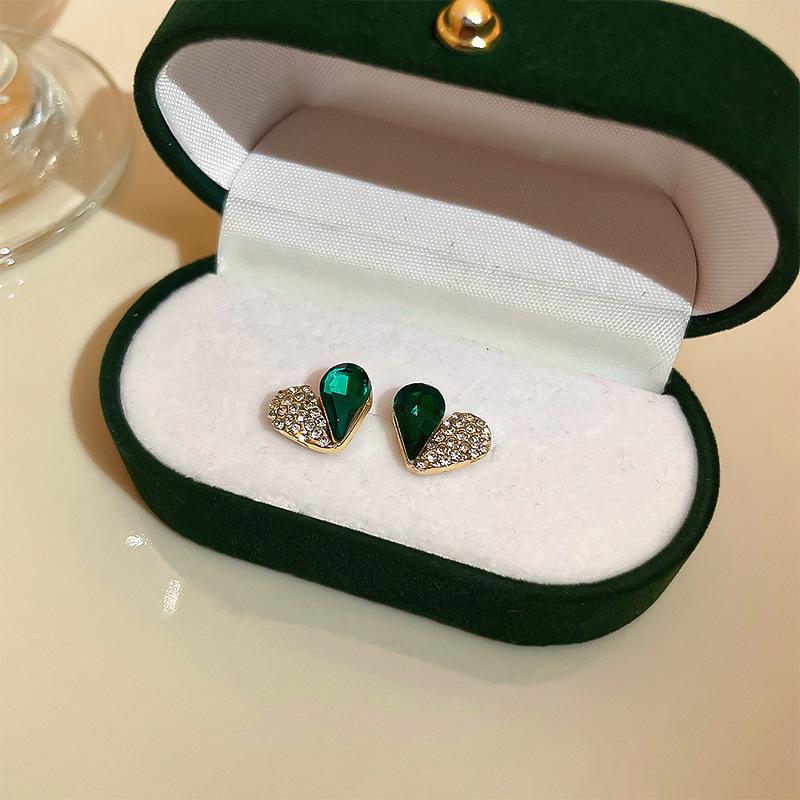 

European and American green zircon flower geometric stud earrings temperament versatile earrings light luxury earrings