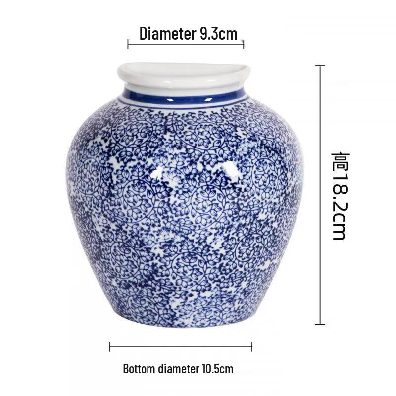 Blue and White Porcelain Chinese Zen Wall Vase - Ceramic Hanging Ornament for Office or Home Decor