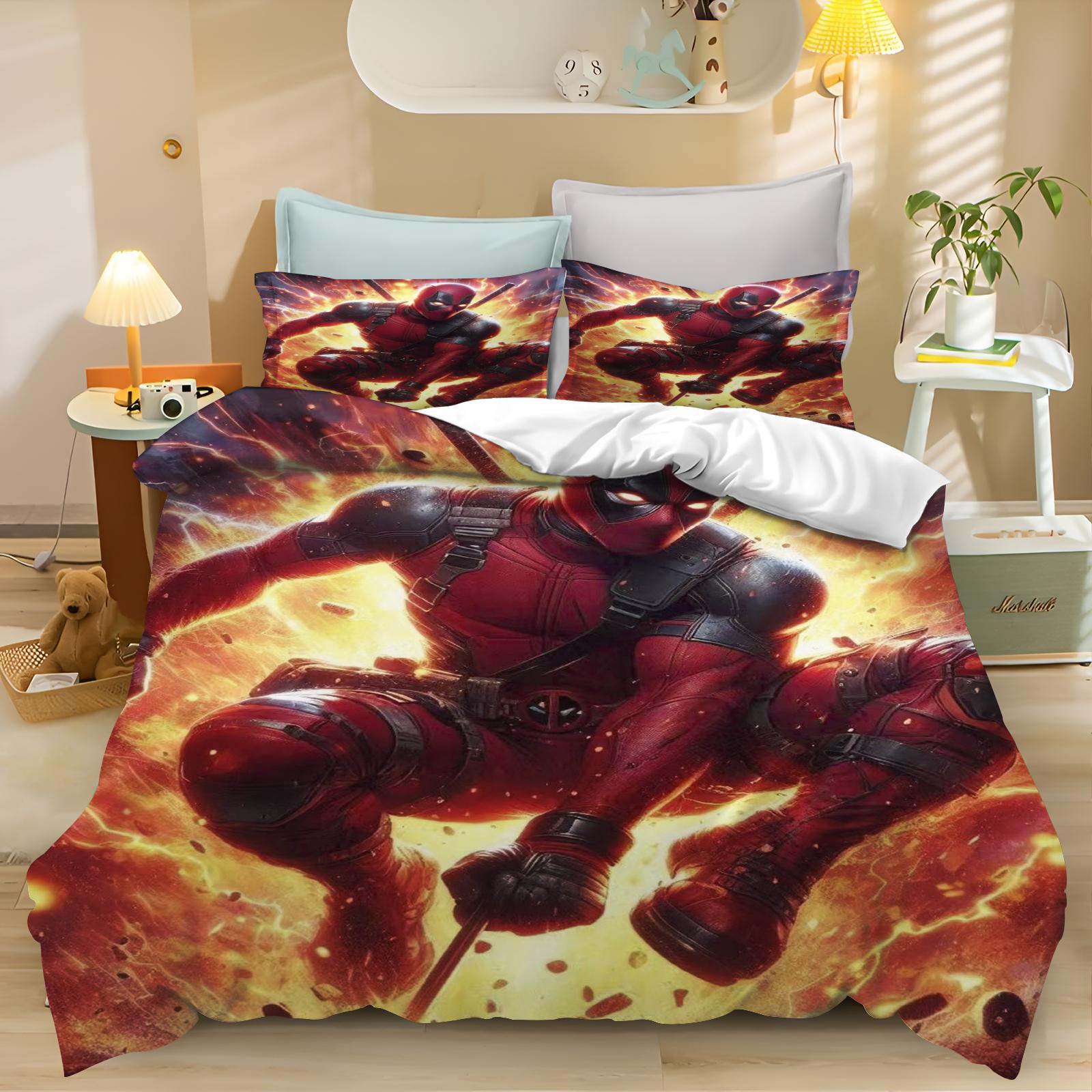 Deadpool en Wolverine Beddengoed Set voor Tiener Slaapkamer Polyester Diverse Maten Decor Ultra Zacht Comfortabel Cartoon Buitenaards Baby Set EU Single(135*200cm)3pcs