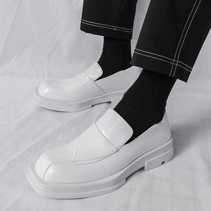 Fashion Luxury Retro Designer White Square Toe Thick-soled Height Increasing Shoes For Men Formal Wedding Prom Dress Performance Loafer