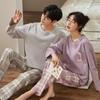 Korean Cartoon Couple Pajamas: Long Sleeve Cotton Sleepwear for Women and Men, Spring To Winter