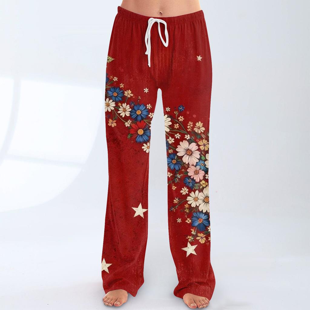 Damenmode, locker geschnittene, bedruckte Freizeithose mit Kordelzug und elastischem Bund