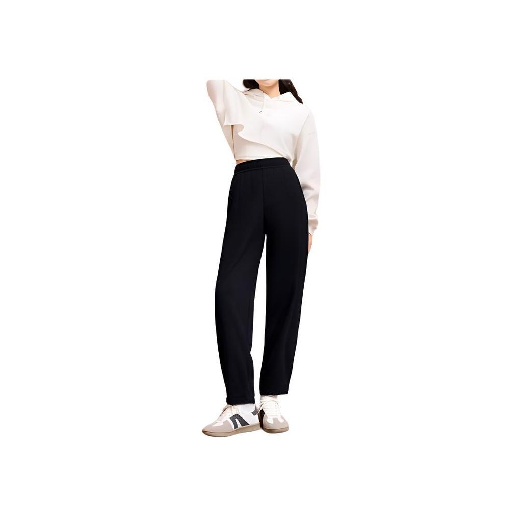 Anta Comfortable Casual Loose High-Waisted Fleece Simple Straight Leg Knitted Sports Pants Women pants Basic-Black 962447305-1