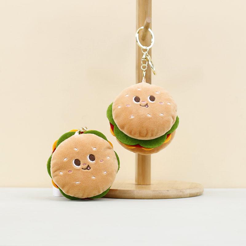 Plush Short Creative Burger Shaped Backpack Keychain Pendant Accessory Gift