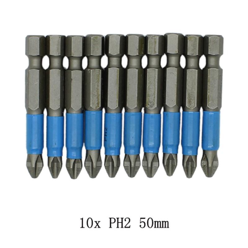 Magnetic Screwdriver Bits PH1/PH2/PH3/PZ1/PZ2/PZ3 Alloy Steel 10pcs 50mm