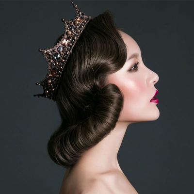 Baroque Gold Champagne Crystal Pearl Bead Bridal Tiaras Queen King Round Crown Wedding Hair Jewelry Accessories For Women