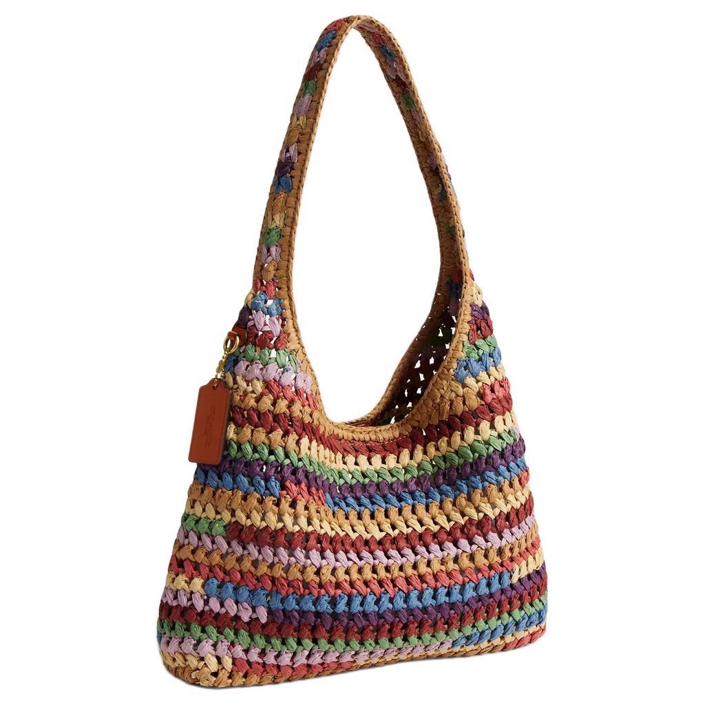Coach Brooklyn 28 Gewebtes Design Magnetverschluss Stroh Und Kalbsleder Hobo Tasche Damen Hobo Tasche Mehrfarbig CDZ39-B4L38