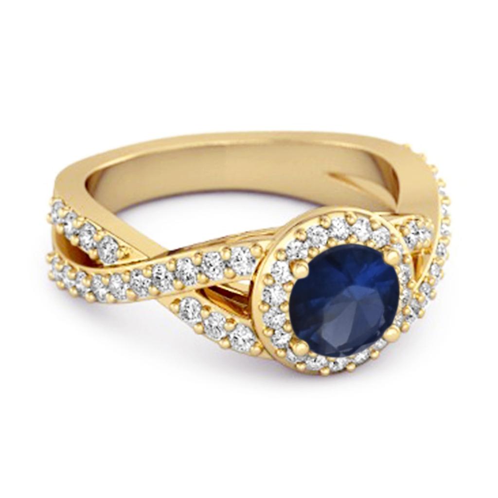 Blue Sapphire Halo Accents Ring - 925 Sterling Silver Gold Vermeil