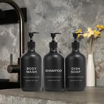 2/3 adet 500ML Yuvarlak Şişe Buzlu Mat Siyah Su Geçirmez Etiketli El ve Bulaşık Sabunu Dispenseri Seti Pompalı Losyon Şişesi