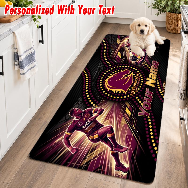 Brisbane Broncos Custom Name Flannel Rug Kitchen Mat Non Slip Floor Carpet Personalized Home Decor