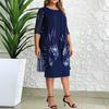 Women Dress Round Neck Half Sleeve Printing Shawl Design Plus Size Dress Loose Hem Slimming Casual Dress Office Party Wear
