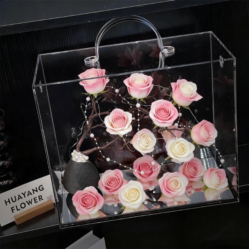 Elegant Clear Acrylic Hand Carry Box Flower Display Container Perfect For Flower Displays And Special Event