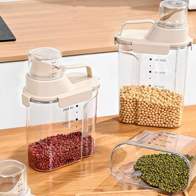 Rice Storage Container Airtight Cereal Dispenser with Pourable Spout And Measuring Cup Lid Plastic Pantry Kitchen Organization Bin for Dry