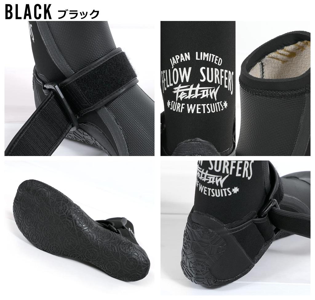 FELLOW Surf and Japanese Size 28cm Boots, 3.5mm Thick, Warm, Fleece-Lined, Men's, Women's, Juniors, Standard, Winter, Surfing, Wetsuit, Black,