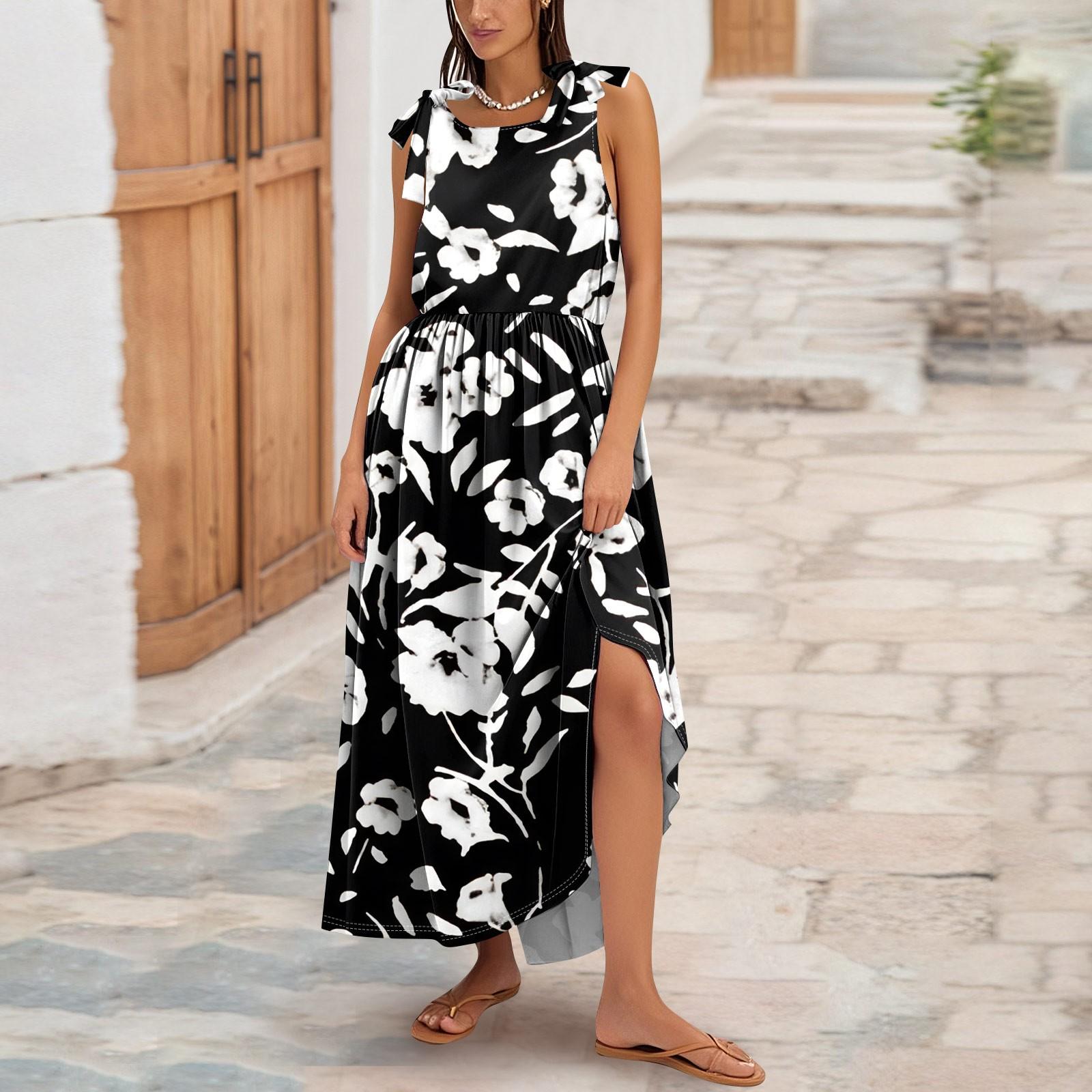 

Женское летнее модное платье-майка А-силуэта без рукавов повседневное платье с цветочным принтом/однотонными карманами S белый