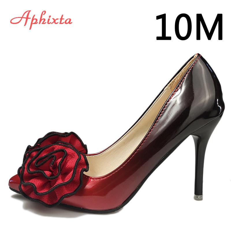 Fashion Aphixta 3.93inch Heels Pointed Toe Pumps Women Flower Thin High Heel Shoes Gradient Discolor Patent Leather Wedding Shoes Woman