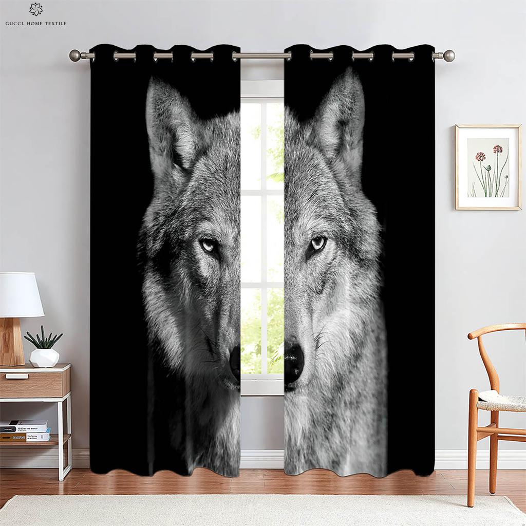 Wolf Under The Starry Sky 3d Printed Curtains For Children's Room, Bedroom, Living Room, Kitchen Curtains 2 Pieces Easy To Wash