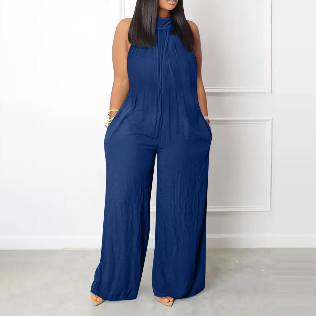 Women's Plus Size Jumpsuit Summer Beach Sleeveless Color Casual Fashion Wide Leg Jumpsuit